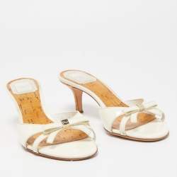 Dior Cream Patent Leather Bow Slides Size 37