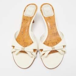 Dior Cream Patent Leather Bow Slides Size 37