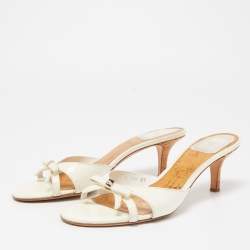 Dior Cream Patent Leather Bow Slides Size 37