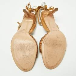 Dior Tan Python and Leather Ankle Strap Sandals Size 39