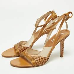 Dior Tan Python and Leather Ankle Strap Sandals Size 39