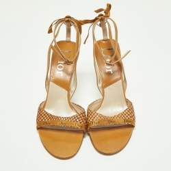 Dior Tan Python and Leather Ankle Strap Sandals Size 39