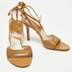 Dior Tan Python and Leather Ankle Strap Sandals Size 39