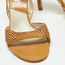 Dior Tan Python and Leather Ankle Strap Sandals Size 39