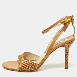 Dior Tan Python and Leather Ankle Strap Sandals Size 39