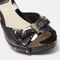 Dior Black Cannage Patent Bow Slide Sandals Size 38.5