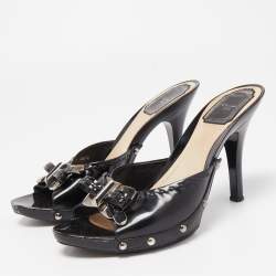 Dior Black Cannage Patent Bow Slide Sandals Size 38.5