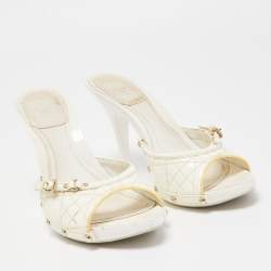 Dior White Quilted Patent Leather Clogs Size 37