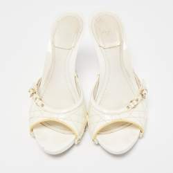Dior White Quilted Patent Leather Clogs Size 37
