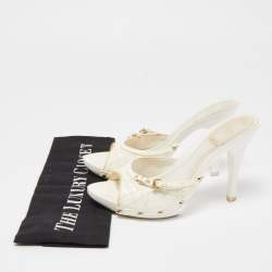 Dior White Quilted Patent Leather Clogs Size 37