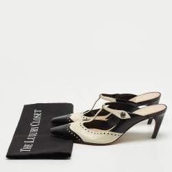 Dior Black/Cream Brogue Leather Mules Size 39
