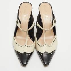 Dior Black/Cream Brogue Leather Mules Size 39