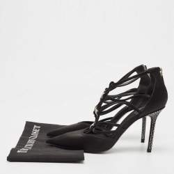 Dior Black Satin Crystal Details Strappy Pumps Size 40 