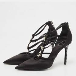 Dior Black Satin Crystal Details Strappy Pumps Size 40 