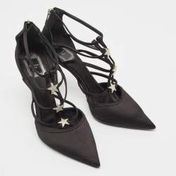 Dior Black Satin Crystal Details Strappy Pumps Size 40 