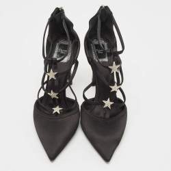 Dior Black Satin Crystal Details Strappy Pumps Size 40 