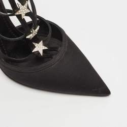 Dior Black Satin Crystal Details Strappy Pumps Size 40 