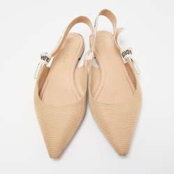 Dior Beige Technical Fabric J'adior Slingback Flats Size 37.5