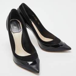 Pre Owned Dior Black Patent Leather and Suede Pointed Toe Pumps Size 36