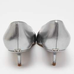 Pre Owned Dior Silver Leather Pointed Toe Pumps Size 37