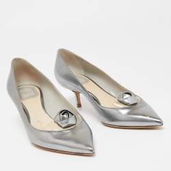 Pre Owned Dior Silver Leather Pointed Toe Pumps Size 37