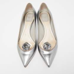 Pre Owned Dior Silver Leather Pointed Toe Pumps Size 37
