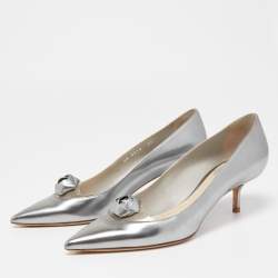 Pre Owned Dior Silver Leather Pointed Toe Pumps Size 37