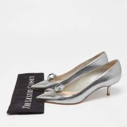 Pre Owned Dior Silver Leather Pointed Toe Pumps Size 37