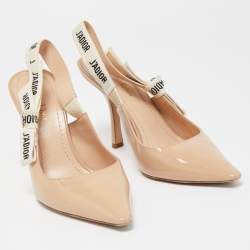Pre Owned Dior Beige Patent J'adior  Slingback Pumps Size 37.5
