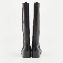 Pre Owned Dior Black Leather Croc Embossed and Leather Knee Length Boots Size 40