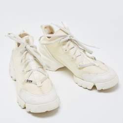 Dior White Leather and Fabric D-Connect Sneakers Size 38
