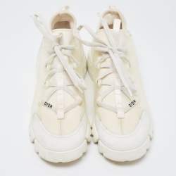 Dior White Leather and Fabric D-Connect Sneakers Size 38