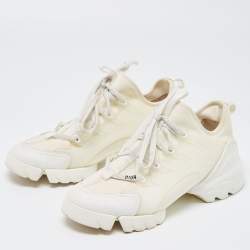 Dior White Leather and Fabric D-Connect Sneakers Size 38