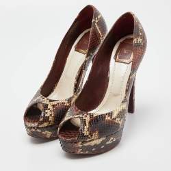 Dior Brown Python Miss Dior Peep-Toe Platform Pumps Size 39.5