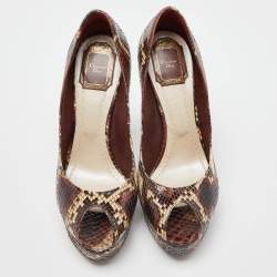 Dior Brown Python Miss Dior Peep-Toe Platform Pumps Size 39.5