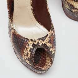 Dior Brown Python Miss Dior Peep-Toe Platform Pumps Size 39.5