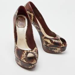 Dior Brown Python Miss Dior Peep-Toe Platform Pumps Size 39.5