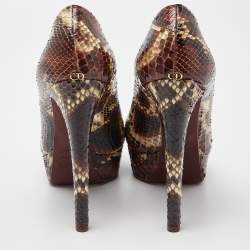 Dior Brown Python Miss Dior Peep-Toe Platform Pumps Size 39.5