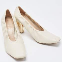 Pre Owned Dior Cream Leather Scrunch Square Toe Pumps Size 38