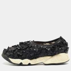 Pre Owned Dior Black Leather Flower Fusion Low Top Sneakers Size 37
