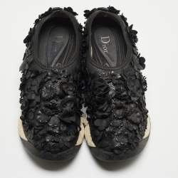Pre Owned Dior Black Leather Flower Fusion Low Top Sneakers Size 37