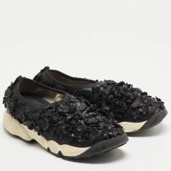 Pre Owned Dior Black Leather Flower Fusion Low Top Sneakers Size 37