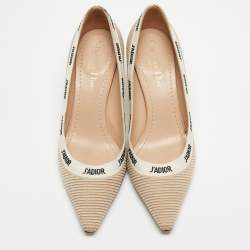 Pre Owned Dior Beige/Pink Canvas and Leather Jadior Pointed Toe Pumps Size 38
