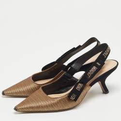Pre Owned Dior Gold/Black Fabric J'adior Slingback Pumps Size 39