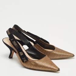 Pre Owned Dior Gold/Black Fabric J'adior Slingback Pumps Size 39