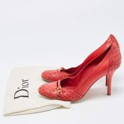 Pre Owned Dior Red Leather Round Toe Pumps Size 39