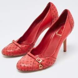 Pre Owned Dior Red Leather Round Toe Pumps Size 39