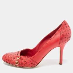 Pre Owned Dior Red Leather Round Toe Pumps Size 39
