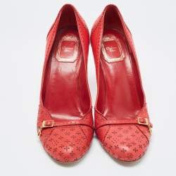Pre Owned Dior Red Leather Round Toe Pumps Size 39