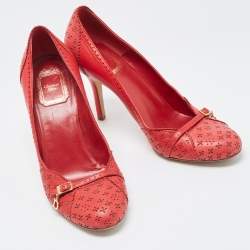 Pre Owned Dior Red Leather Round Toe Pumps Size 39